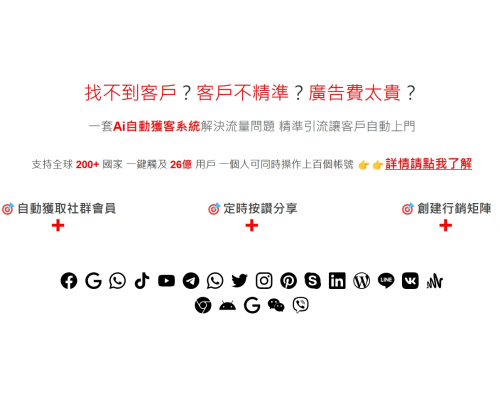 Ai自動獲客系統 V3社群矩陣 全行銷通路一鍵完成！年費方案！歡迎諮詢！
